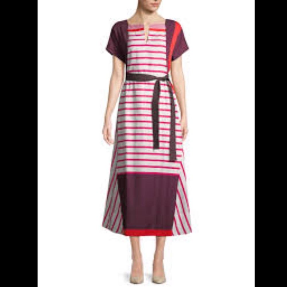 PIAZZA SEMPIONE Striped Midi Dress In Red 46